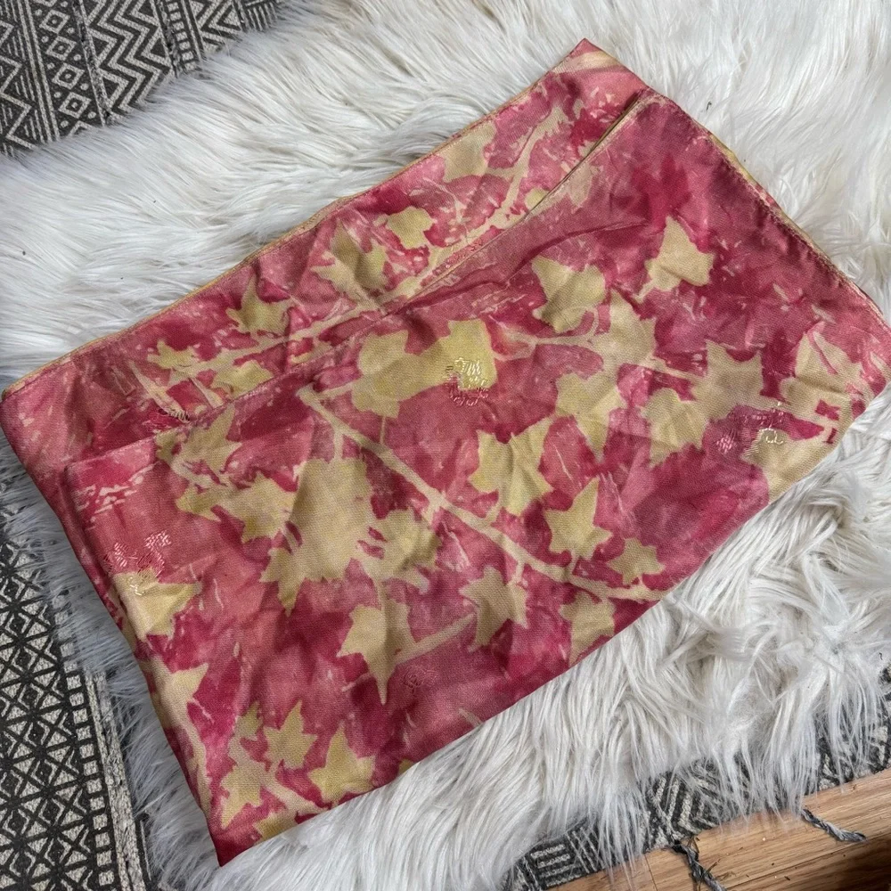 Pink‎ and Yellow 100% Silk Floral Scarf